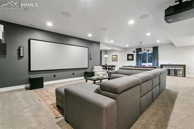 16244 Thunder Cat Way, Monument, CO 80132 - carpeted cinema room featuring recessed lighting and baseboards