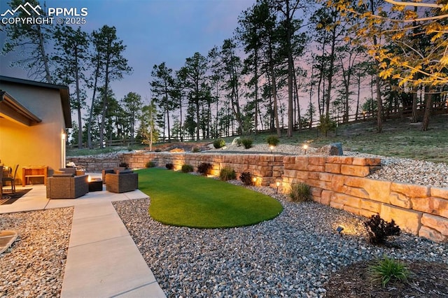 16244 Thunder Cat Way, Monument, CO 80132 - view of grassy yard featuring an outdoor living space and a patio area