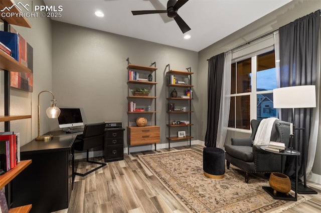 16244 Thunder Cat Way, Monument, CO 80132 - office space featuring wood finished floors, ceiling fan, recessed lighting, and baseboards