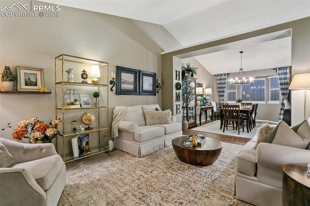 9131 Estebury Cir, Colorado Springs, CO 80920 - living room featuring a chandelier and lofted ceiling