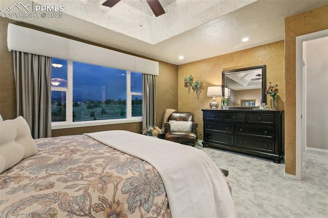 9131 Estebury Cir, Colorado Springs, CO 80920 - bedroom featuring carpet floors, a textured wall, ceiling fan, a textured ceiling, and baseboards