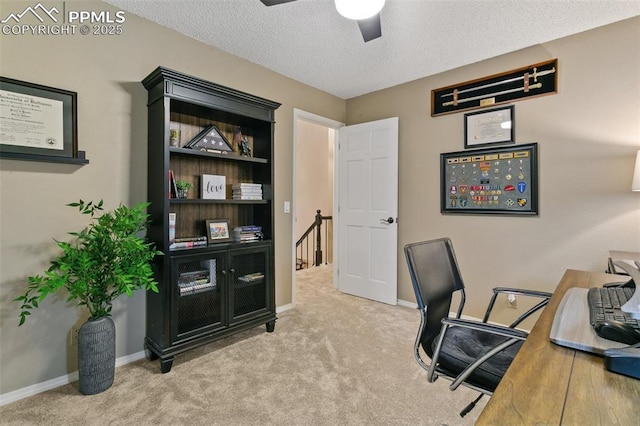 9131 Estebury Cir, Colorado Springs, CO 80920 - carpeted office space with a ceiling fan, a textured ceiling, and baseboards