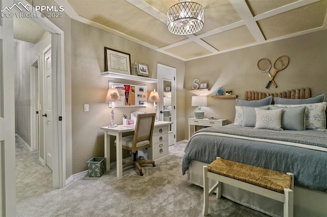 9131 Estebury Cir, Colorado Springs, CO 80920 - carpeted bedroom featuring coffered ceiling, a desk, and baseboards