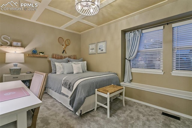9131 Estebury Cir, Colorado Springs, CO 80920 - carpeted bedroom featuring coffered ceiling and baseboards