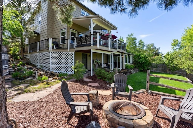 9131 Estebury Cir, Colorado Springs, CO 80920 - back of house with a fire pit and a wooden deck