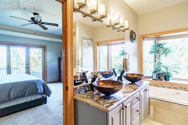 1120 Brenthaven Ct, Monument, CO 80132 - bathroom featuring double vanity, healthy amount of natural light, a garden tub, and ensuite bath