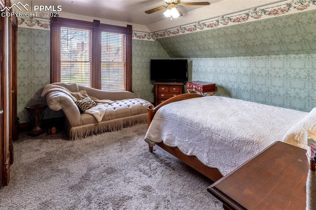 521 W Corona Ave, Pueblo, CO 81004 - bedroom featuring wallpapered walls, carpet floors, and a ceiling fan
