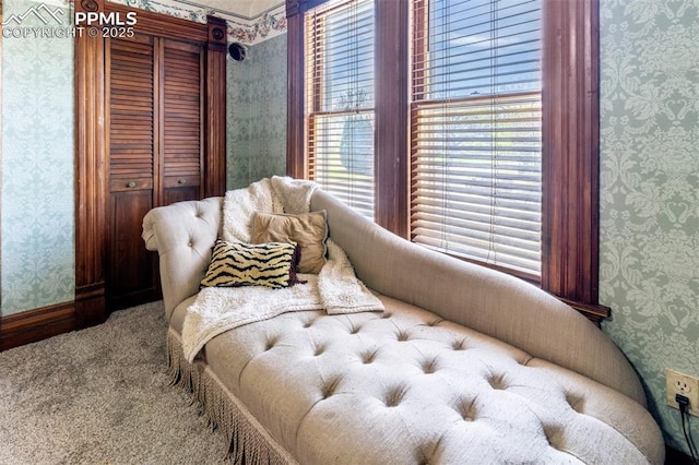 521 W Corona Ave, Pueblo, CO 81004 - carpeted bedroom featuring wallpapered walls and baseboards