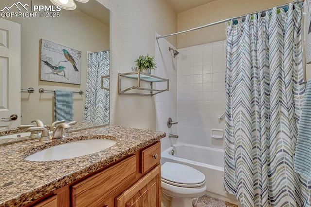 261 Saber Creek Dr, Monument, CO 80132 - bathroom with toilet, shower / tub combo with curtain, and vanity