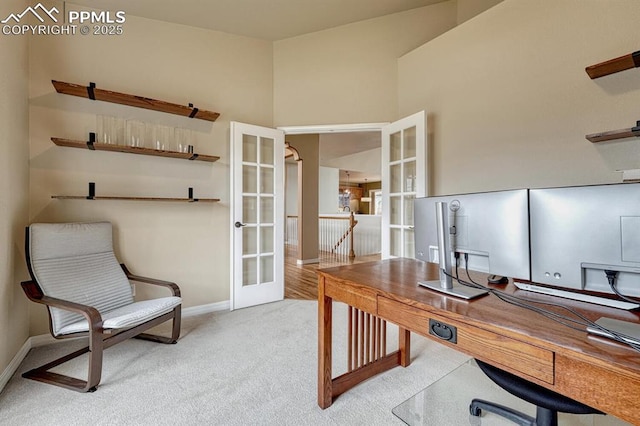 261 Saber Creek Dr, Monument, CO 80132 - carpeted office featuring french doors and baseboards