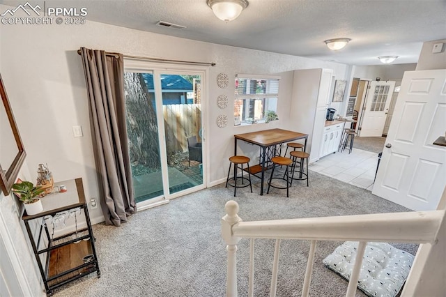 111 N 14th St, Colorado Springs, CO 80904 - dining room featuring light carpet, a textured ceiling, and baseboards