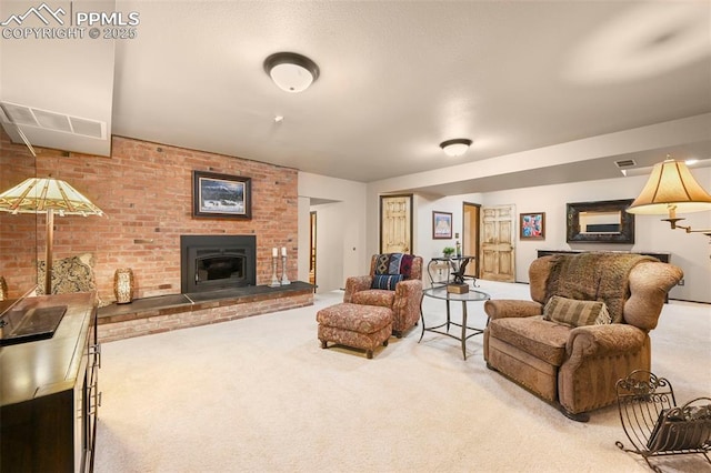 8020 Westwood Rd, Colorado Springs, CO 80919 - living area featuring carpet flooring and a fireplace