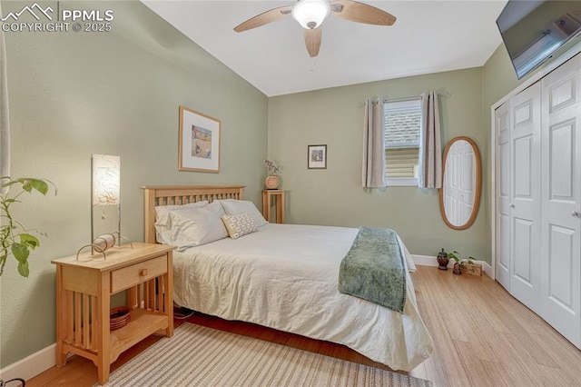 115 N 24th St, Colorado Springs, CO 80904 - bedroom featuring wood finished floors, baseboards, a closet, and ceiling fan