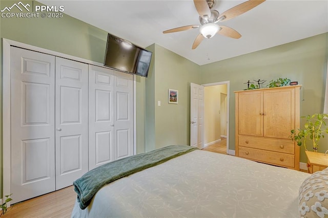 115 N 24th St, Colorado Springs, CO 80904 - bedroom with light wood-type flooring, a closet, a ceiling fan, and vaulted ceiling