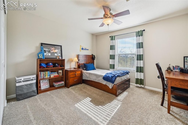 8445 Jacks Fork Dr, Colorado Springs, CO 80924 - bedroom with carpet floors, baseboards, an office area, and ceiling fan