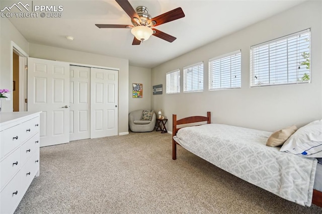 8445 Jacks Fork Dr, Colorado Springs, CO 80924 - bedroom with carpet floors, a closet, and ceiling fan