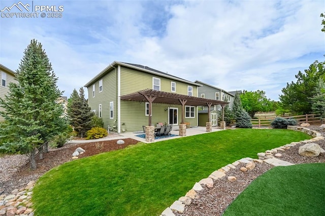 8445 Jacks Fork Dr, Colorado Springs, CO 80924 - rear view of house featuring a pergola, a patio, and an outbuilding