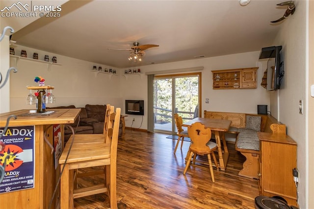 1053 Kings Crown Rd, Woodland Park, CO 80863 - dining area with ceiling fan, wood finished floors, and breakfast area