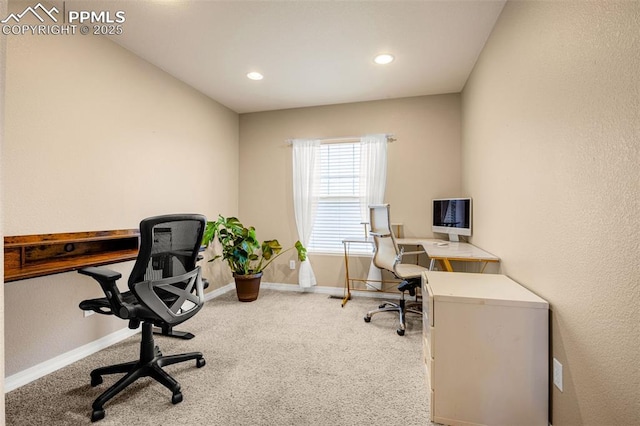 9883 Red Sage Dr, Colorado Springs, CO 80920 - carpeted home office with baseboards and recessed lighting