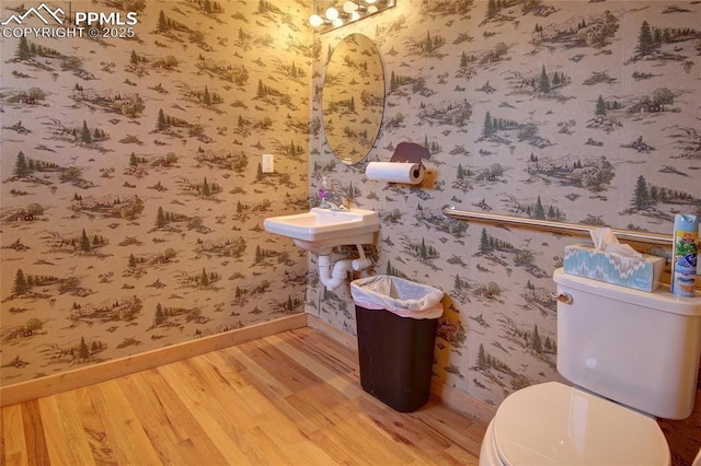 65 Sunshine Loop, Fairplay, CO 80440 - half bath with wood finished floors, baseboards, toilet, and wallpapered walls