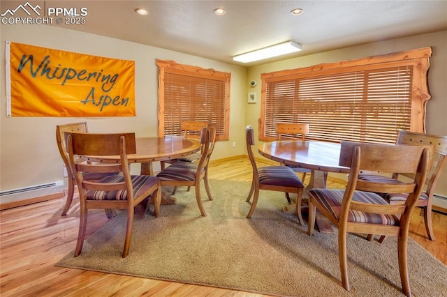 65 Sunshine Loop, Fairplay, CO 80440 - dining room featuring wood finished floors, recessed lighting, baseboard heating, and baseboards