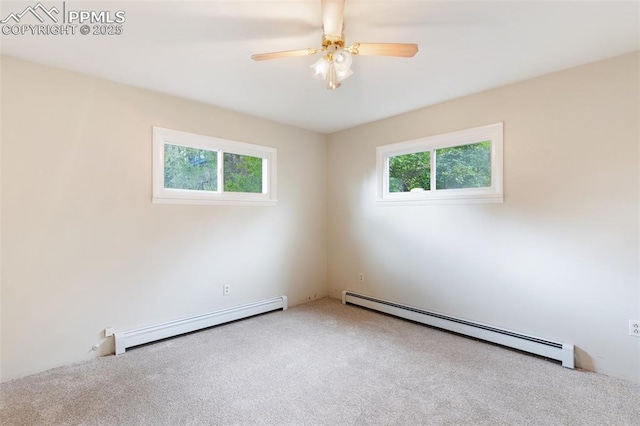 15 W Brookside St, Colorado Springs, CO 80905 - carpeted spare room featuring baseboard heating, a baseboard heating unit, and ceiling fan