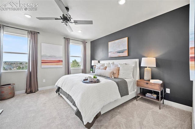 3071 Curly Grv, Colorado Springs, CO 80922 - bedroom featuring carpet, baseboards, recessed lighting, and a ceiling fan