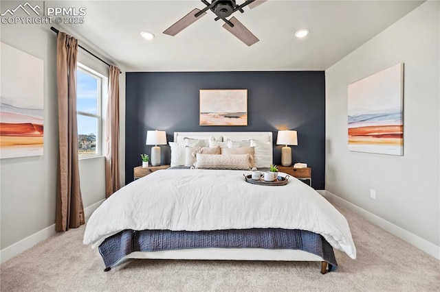 3071 Curly Grv, Colorado Springs, CO 80922 - carpeted bedroom with baseboards, ceiling fan, and recessed lighting