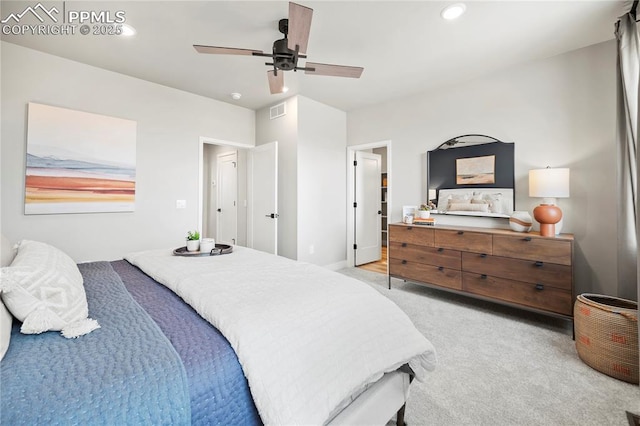 3071 Curly Grv, Colorado Springs, CO 80922 - bedroom featuring light colored carpet, a ceiling fan, and recessed lighting