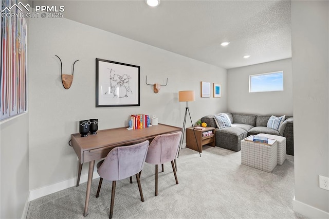3071 Curly Grv, Colorado Springs, CO 80922 - home office with light carpet, recessed lighting, baseboards, and a textured ceiling