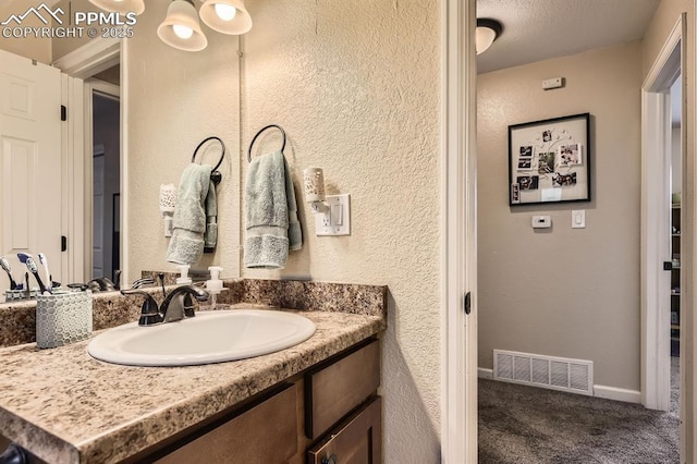 3566 Verde Dr, Colorado Springs, CO 80910 - bathroom with vanity and a textured wall
