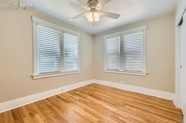 228 N Hancock Ave, Colorado Springs, CO 80903 - spare room featuring light wood-type flooring, baseboards, and a ceiling fan