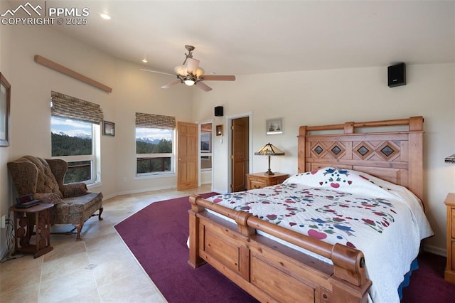 610 Matterhorn Cir, Westcliffe, CO 81252 - bedroom with vaulted ceiling, ceiling fan, and recessed lighting