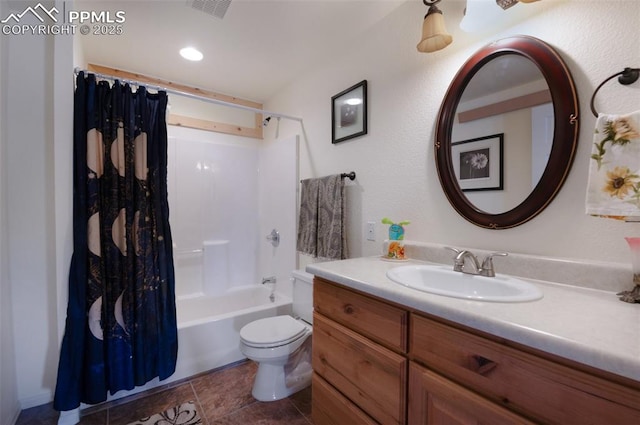 610 Matterhorn Cir, Westcliffe, CO 81252 - bathroom with vanity, toilet, shower / bath combo, and tile patterned flooring