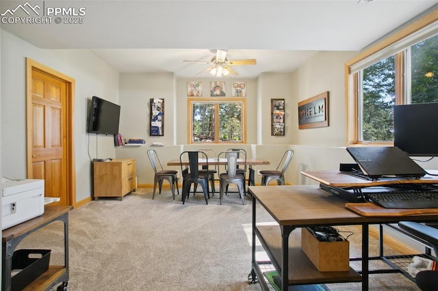 20190 Deer Shadow Way, Monument, CO 80132 - office area with a ceiling fan, light colored carpet, and baseboards