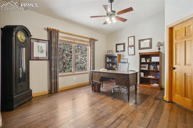 20190 Deer Shadow Way, Monument, CO 80132 - office space with a ceiling fan, hardwood / wood-style flooring, and baseboards