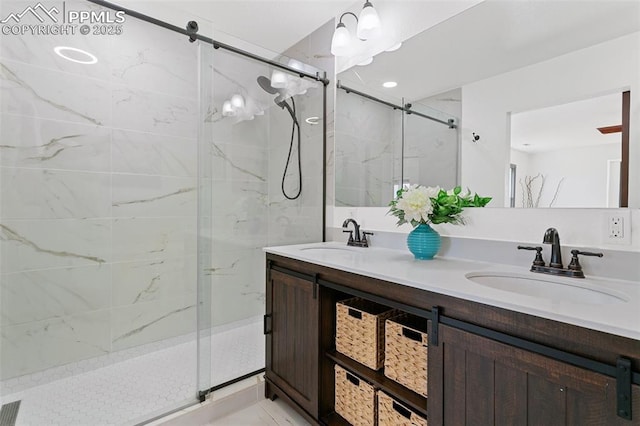 16030 Alta Plaza Cir, Peyton, CO 80831 - full bathroom with a marble finish shower and double vanity