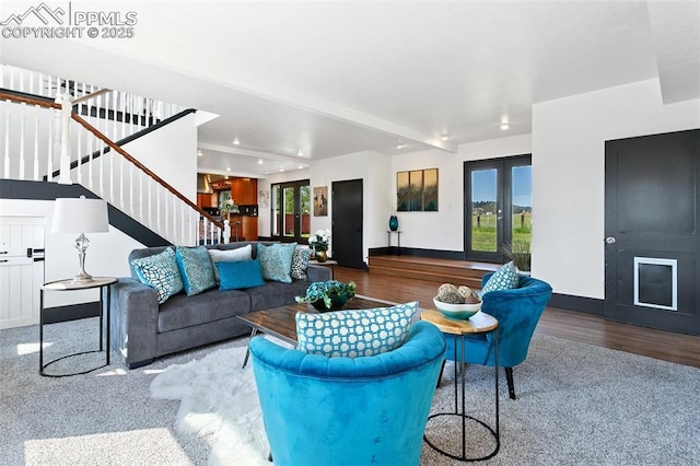 16030 Alta Plaza Cir, Peyton, CO 80831 - living room with stairs, wood finished floors, and recessed lighting