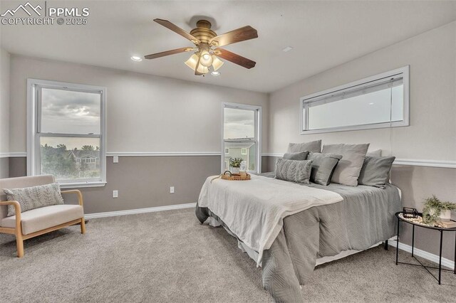 12572 Catch Pen Rd, Peyton, CO 80831 - carpeted bedroom with baseboards, a ceiling fan, and recessed lighting