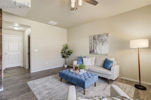 7923 Wagonwood Pl, Colorado Springs, CO 80908 - living area with a ceiling fan, baseboards, and wood finished floors