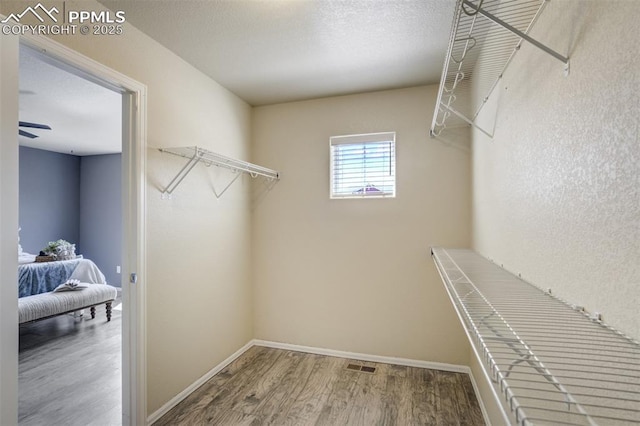 7923 Wagonwood Pl, Colorado Springs, CO 80908 - spacious closet with wood finished floors and ceiling fan
