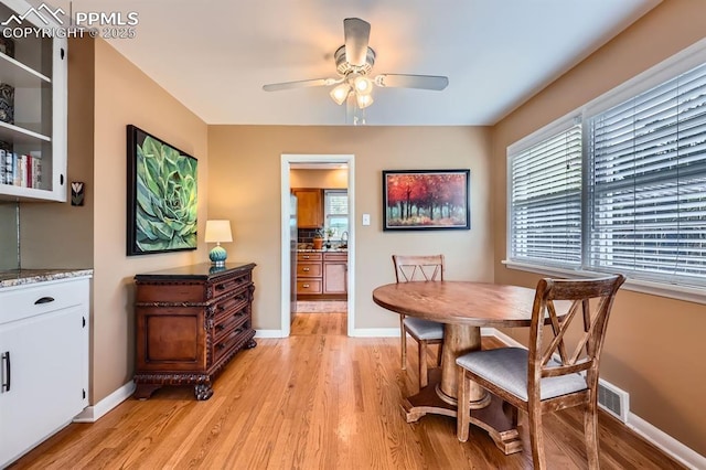 1609 Palmer Park Blvd, Colorado Springs, CO 80909 - dining space featuring ceiling fan, light wood-type flooring, and baseboards