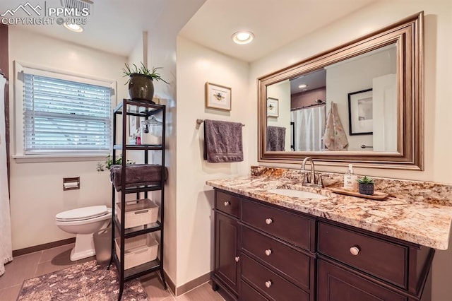 1609 Palmer Park Blvd, Colorado Springs, CO 80909 - full bath with vanity, toilet, baseboards, and tile patterned floors