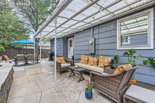 1609 Palmer Park Blvd, Colorado Springs, CO 80909 - view of patio / terrace with a pergola, outdoor lounge area, outdoor dining space, and grilling area