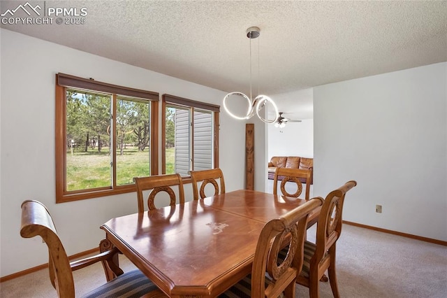 390 E Stirrup Trl, Monument, CO 80132 - dining room featuring carpet, a textured ceiling, and baseboards
