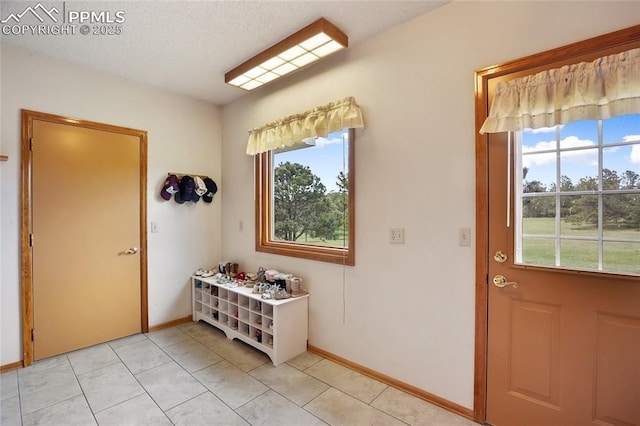 390 E Stirrup Trl, Monument, CO 80132 - entrance foyer featuring plenty of natural light, light tile patterned floors, baseboards, and a textured ceiling