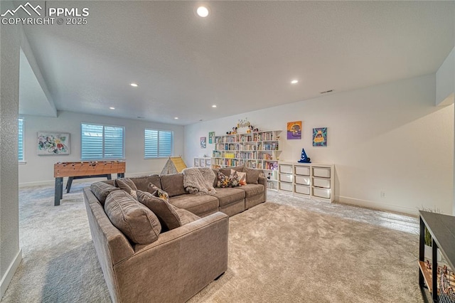 9473 Bugaboo Dr, Colorado Springs, CO 80924 - carpeted living room featuring baseboards and recessed lighting