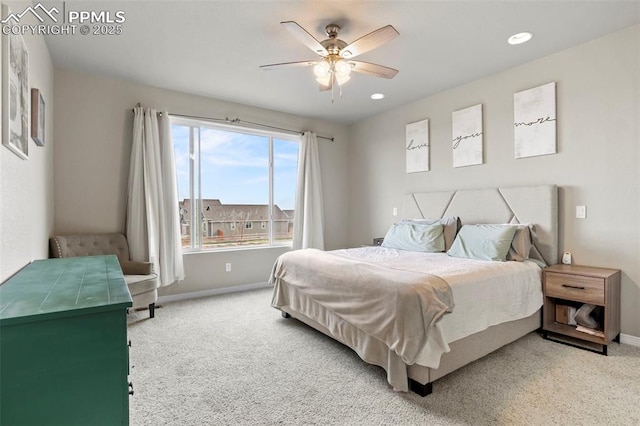 12879 Morning Creek Ln, Peyton, CO 80831 - carpeted bedroom featuring baseboards, a ceiling fan, and recessed lighting