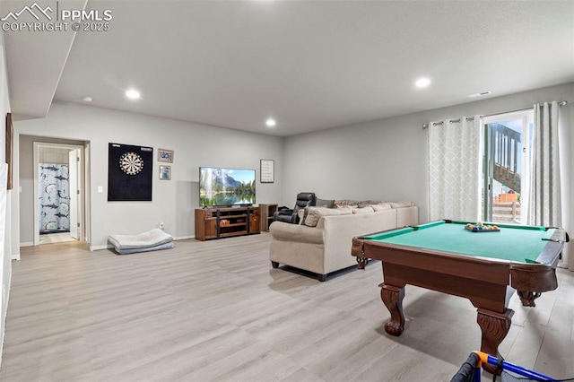 12879 Morning Creek Ln, Peyton, CO 80831 - game room with light wood-style floors, billiards, recessed lighting, and baseboards