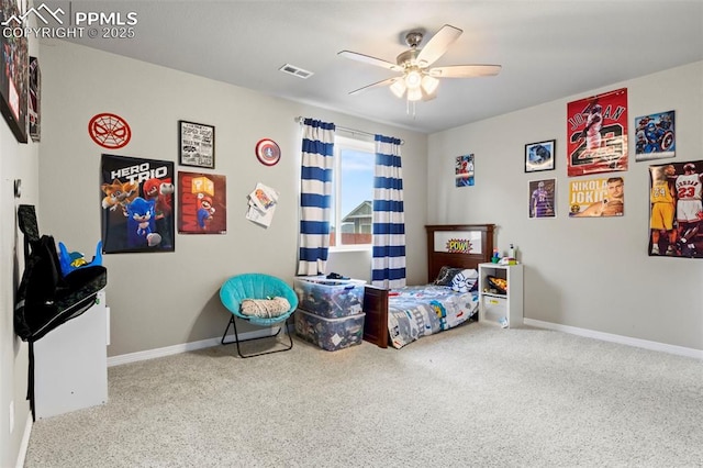 12879 Morning Creek Ln, Peyton, CO 80831 - bedroom featuring carpet floors, baseboards, and a ceiling fan